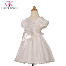 Grace Karin New Puff-Sleeve Tafetá Branco manga curta Flower Girl Dress CL4833